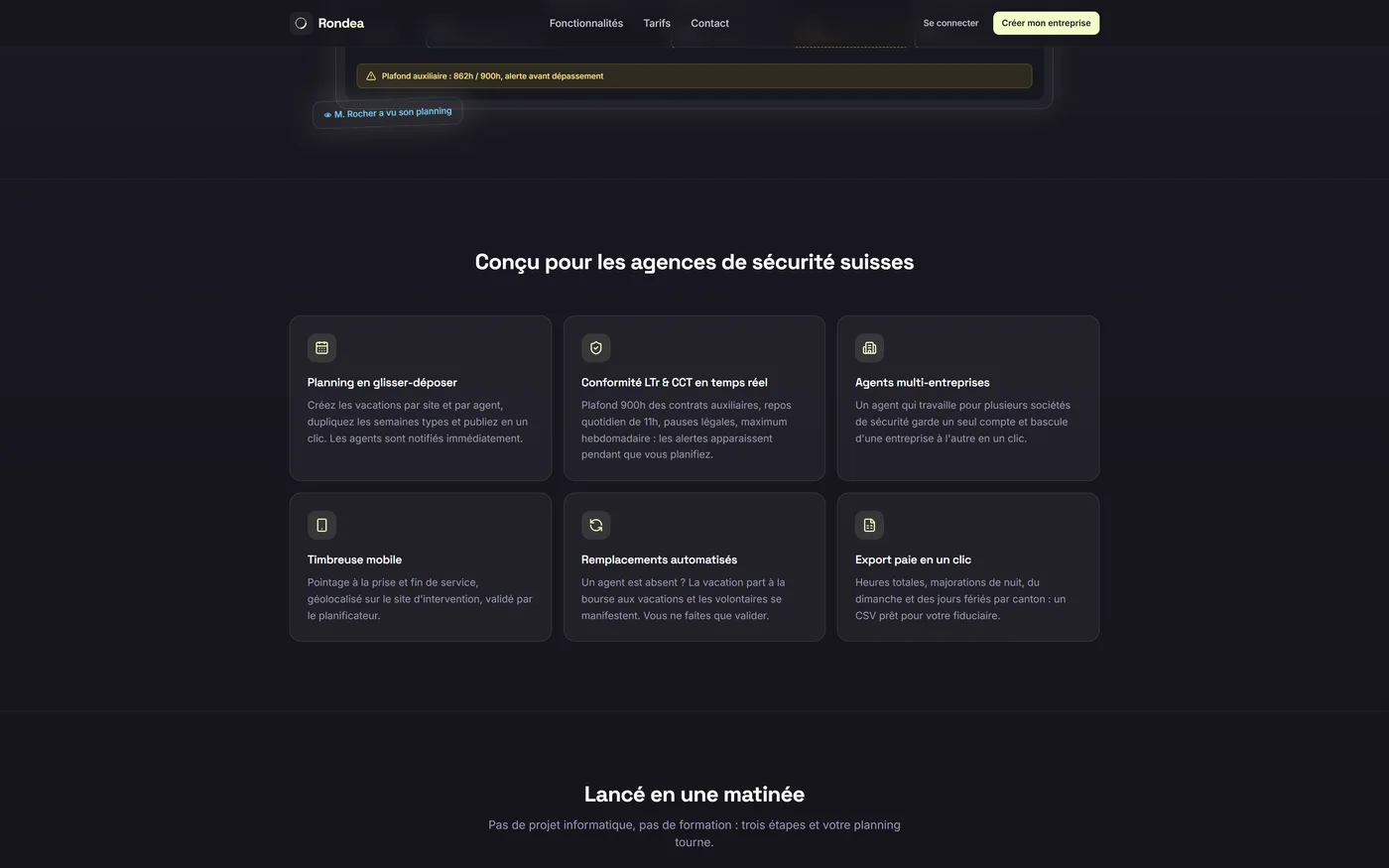 Les six fonctions de Rondea, dont la conformité LTr et CCT en temps réel
